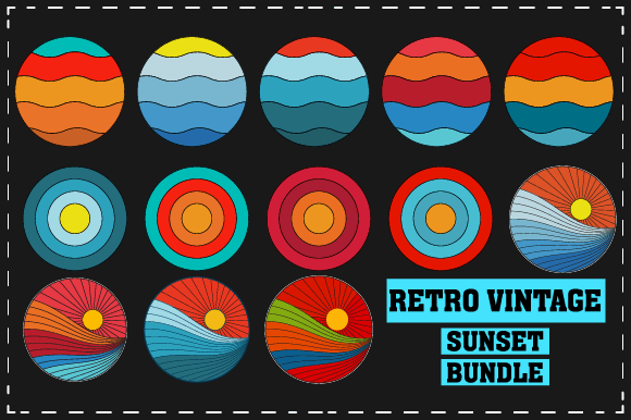 Retro Vintage Sunset Bundle Graphic Review